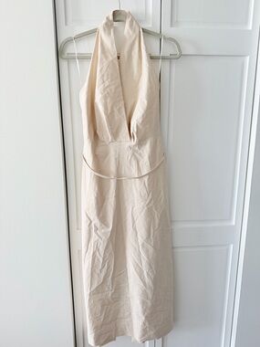 Zara Halter Midi Dress Cream Tie Back Open Back NWT Size S